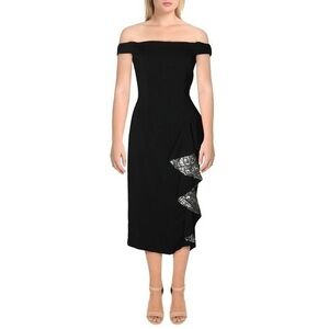 Women’s Carmen Marc Valvo Sequined Ruffled Cocktail Dress Black Size 12